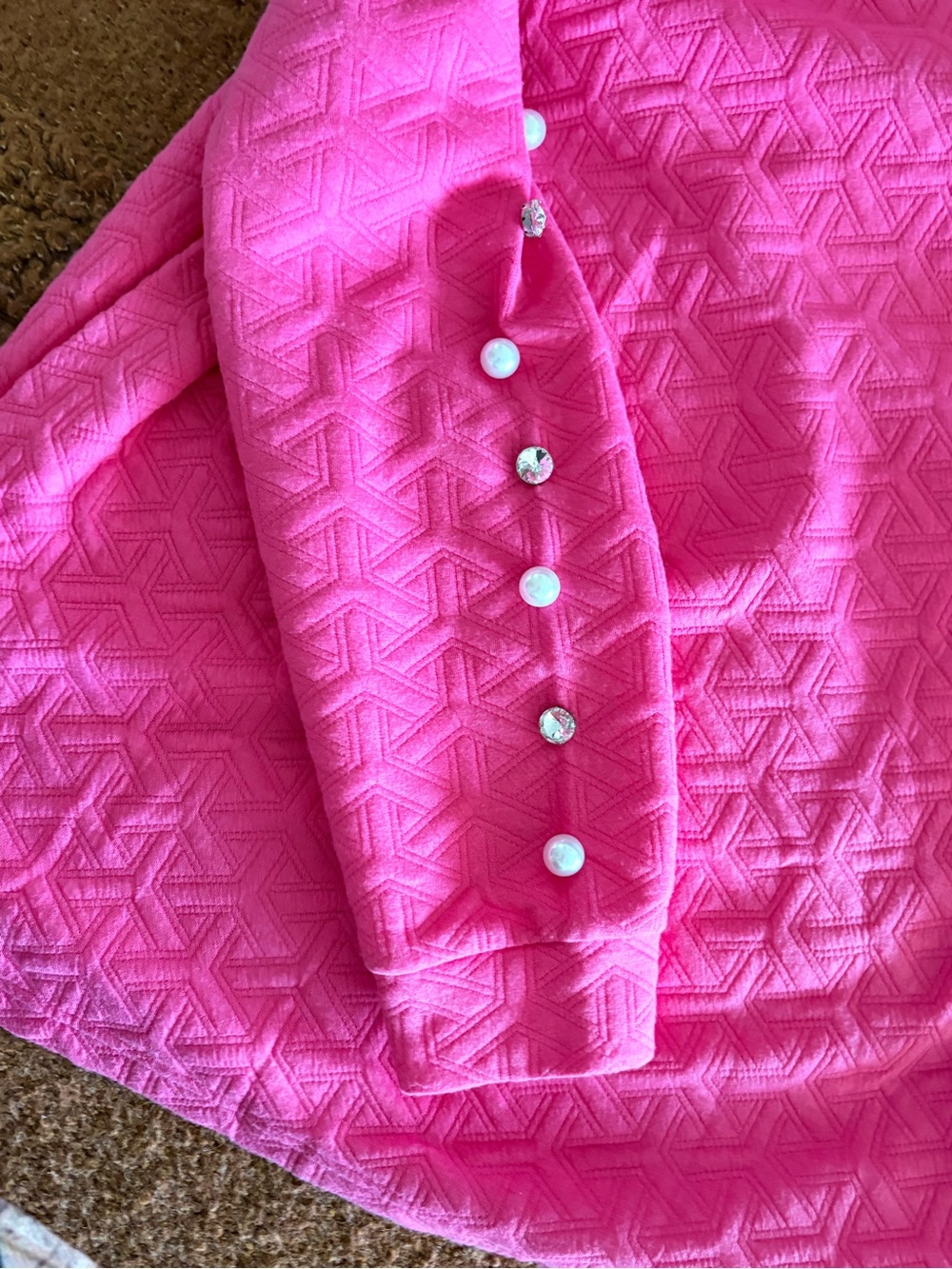Simply Southern Collection Bright Pink Quilted V-Neck Sweater with Pearl Buttons - Picture 7 of 7